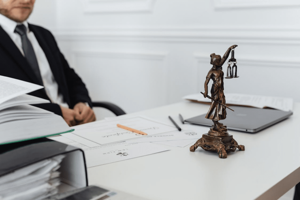 Attorney at a desk with legal documents