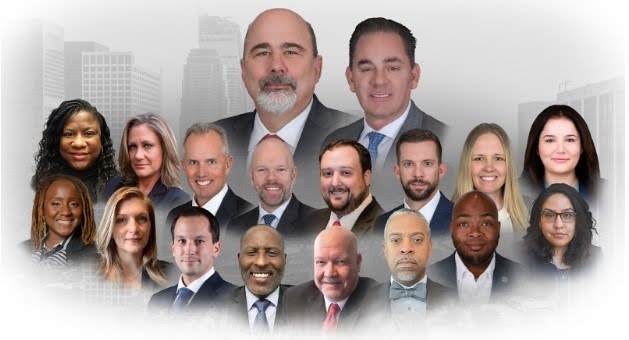 Composite portrait of the Texas Criminal Defense Group legal team against a city skyline.